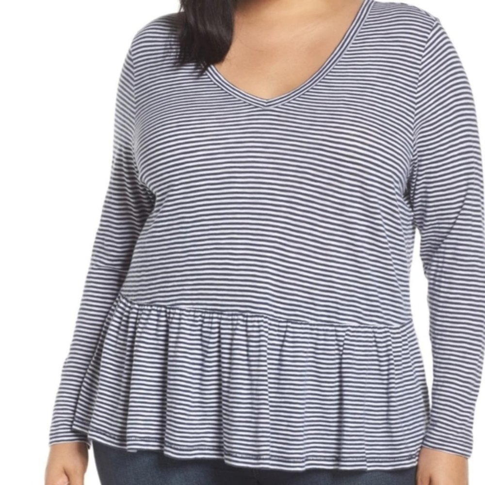CASLON V-Neck Striped Peplum Top